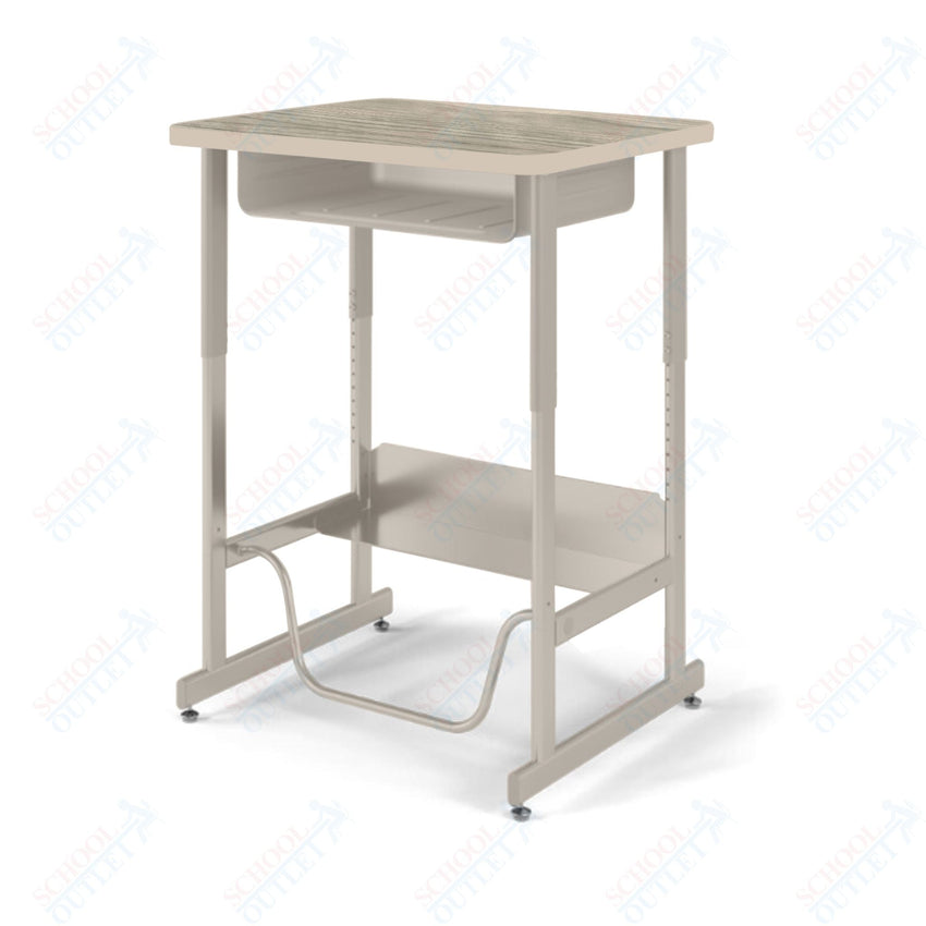 USA Capitol Sit/Stand Desk with Book Box & Footrest, Adjustable Height 30" - 40", Laminate Top w/ Sprayed Edge (493SE) - SchoolOutlet