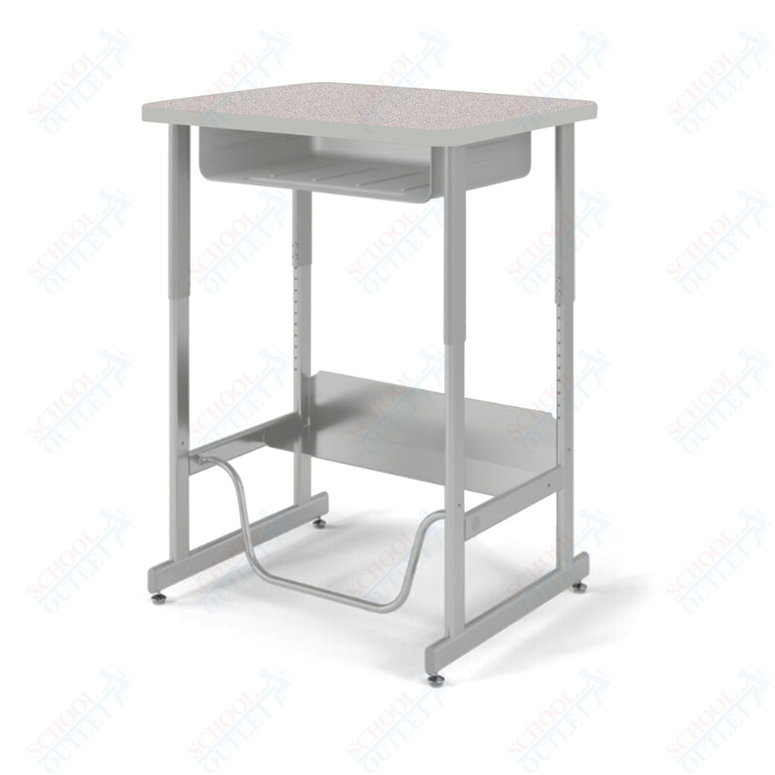 USA Capitol Sit/Stand Desk with Book Box & Footrest, Adjustable Height 30" - 40", Laminate Top w/ Sprayed Edge (493SE) - SchoolOutlet