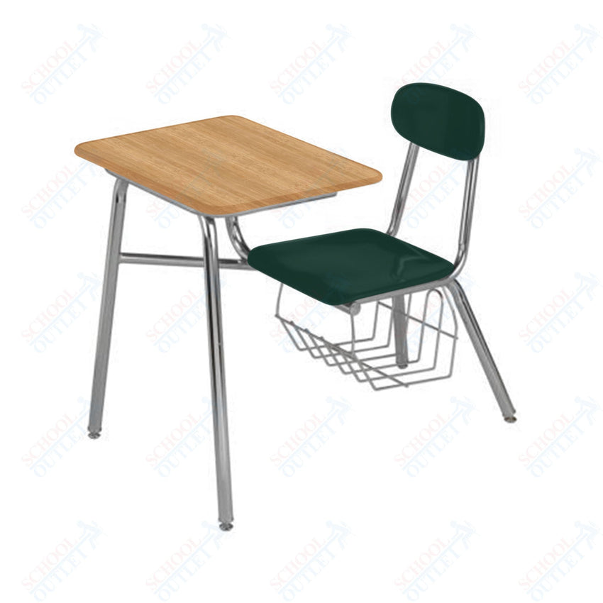USA Capitol Legacy Combo Chair Desk with Book Basket and Arm Rest, 17.5" Height, Hard Plastic Top (917A) - SchoolOutlet