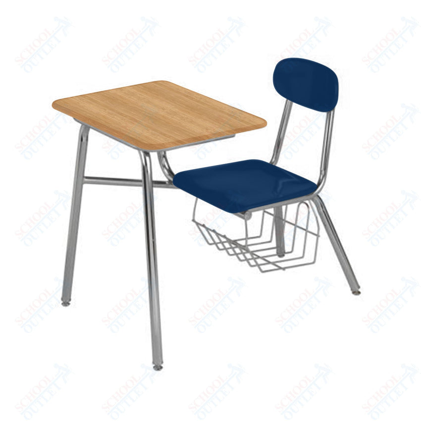 USA Capitol Legacy Combo Chair Desk with Book Basket and Arm Rest, 17.5" Height, Hard Plastic Top (917A) - SchoolOutlet