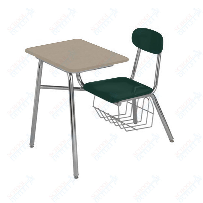 USA Capitol Legacy Combo Chair Desk with Book Basket and Arm Rest, 17.5" Height, Hard Plastic Top (917A) - SchoolOutlet