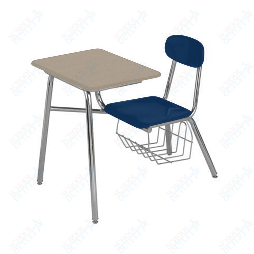 USA Capitol Legacy Combo Chair Desk with Book Basket and Arm Rest, 17.5" Height, Hard Plastic Top (917A) - SchoolOutlet