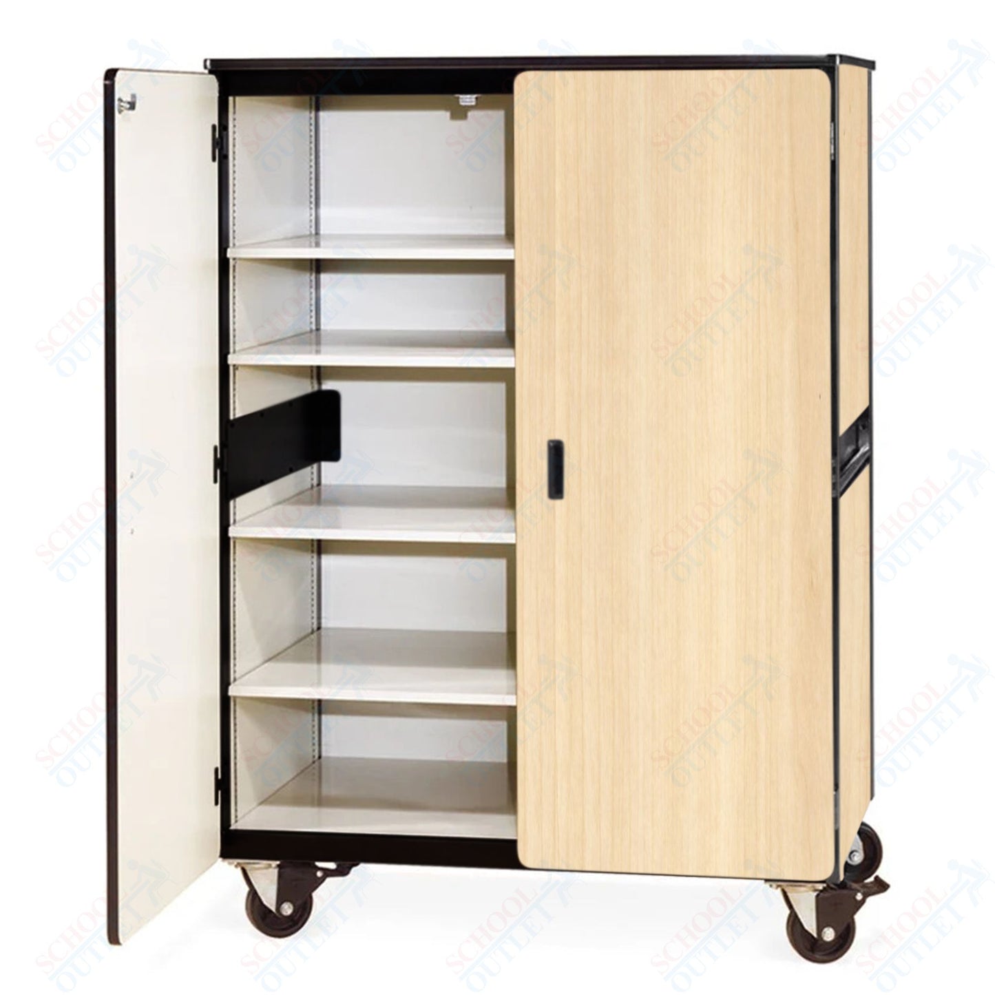 Virco 2501MMB - Mobile Storage Cabinet With Four Adjustable Steel Shelves, Two Hinged Doors, Magnetic Marker Back - 48"W x 28"D x 66"H (Virco 2501MMB) - SchoolOutlet