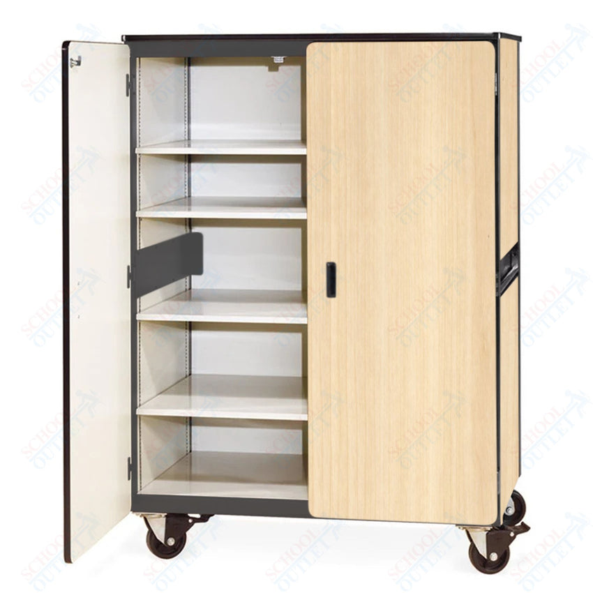 Virco 2501MMB - Mobile Storage Cabinet With Four Adjustable Steel Shelves, Two Hinged Doors, Magnetic Marker Back - 48"W x 28"D x 66"H (Virco 2501MMB) - SchoolOutlet