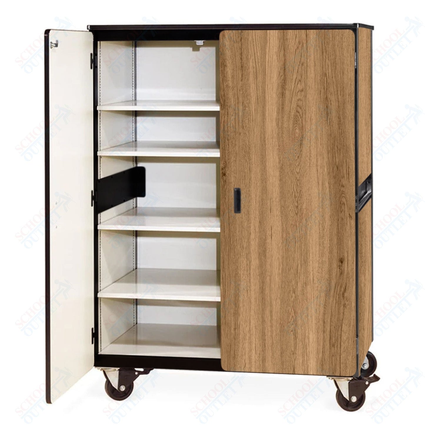 Virco 2501MMB - Mobile Storage Cabinet With Four Adjustable Steel Shelves, Two Hinged Doors, Magnetic Marker Back - 48"W x 28"D x 66"H (Virco 2501MMB) - SchoolOutlet
