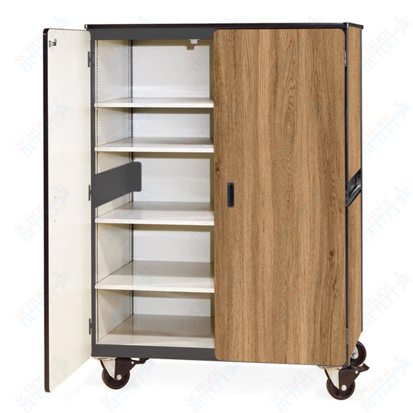 Virco 2501MMB - Mobile Storage Cabinet With Four Adjustable Steel Shelves, Two Hinged Doors, Magnetic Marker Back - 48"W x 28"D x 66"H (Virco 2501MMB) - SchoolOutlet
