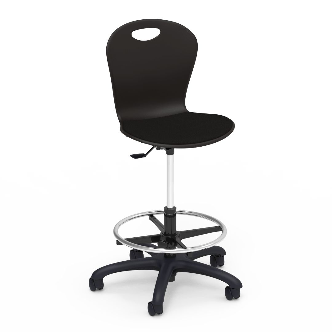 Virco ZLABLP - Zuma Series Mobile Lab Stool with low - profile seat pad & Chrome Footring - Seat Adjusts from 19.5" to 27" - SchoolOutlet