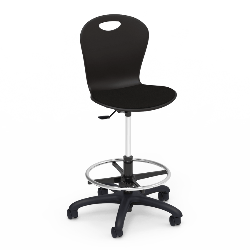 Virco ZLABLP - Zuma Series Mobile Lab Stool with low - profile seat pad & Chrome Footring - Seat Adjusts from 19.5" to 27" - SchoolOutlet