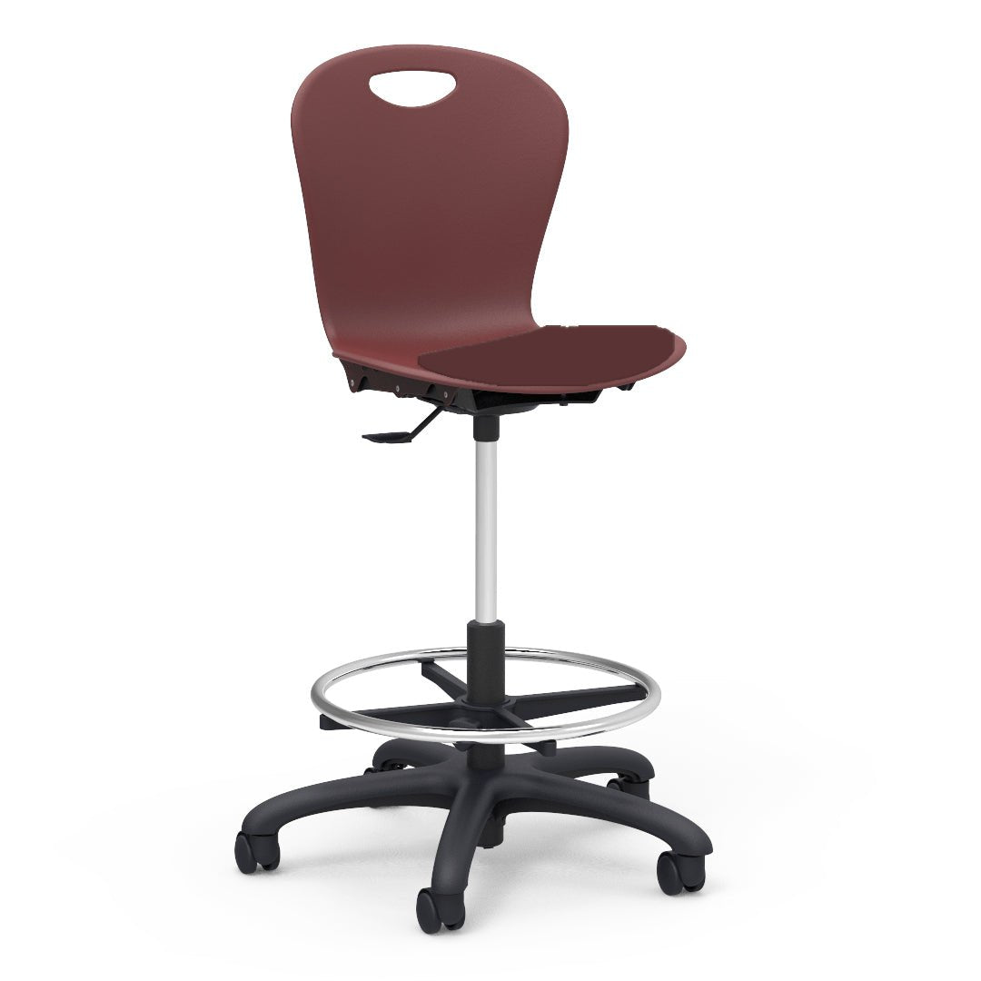 Virco ZLABLP - Zuma Series Mobile Lab Stool with low-profile seat pad & Chrome Footring - Seat Adjusts from 19.5" to 27" - SchoolOutlet