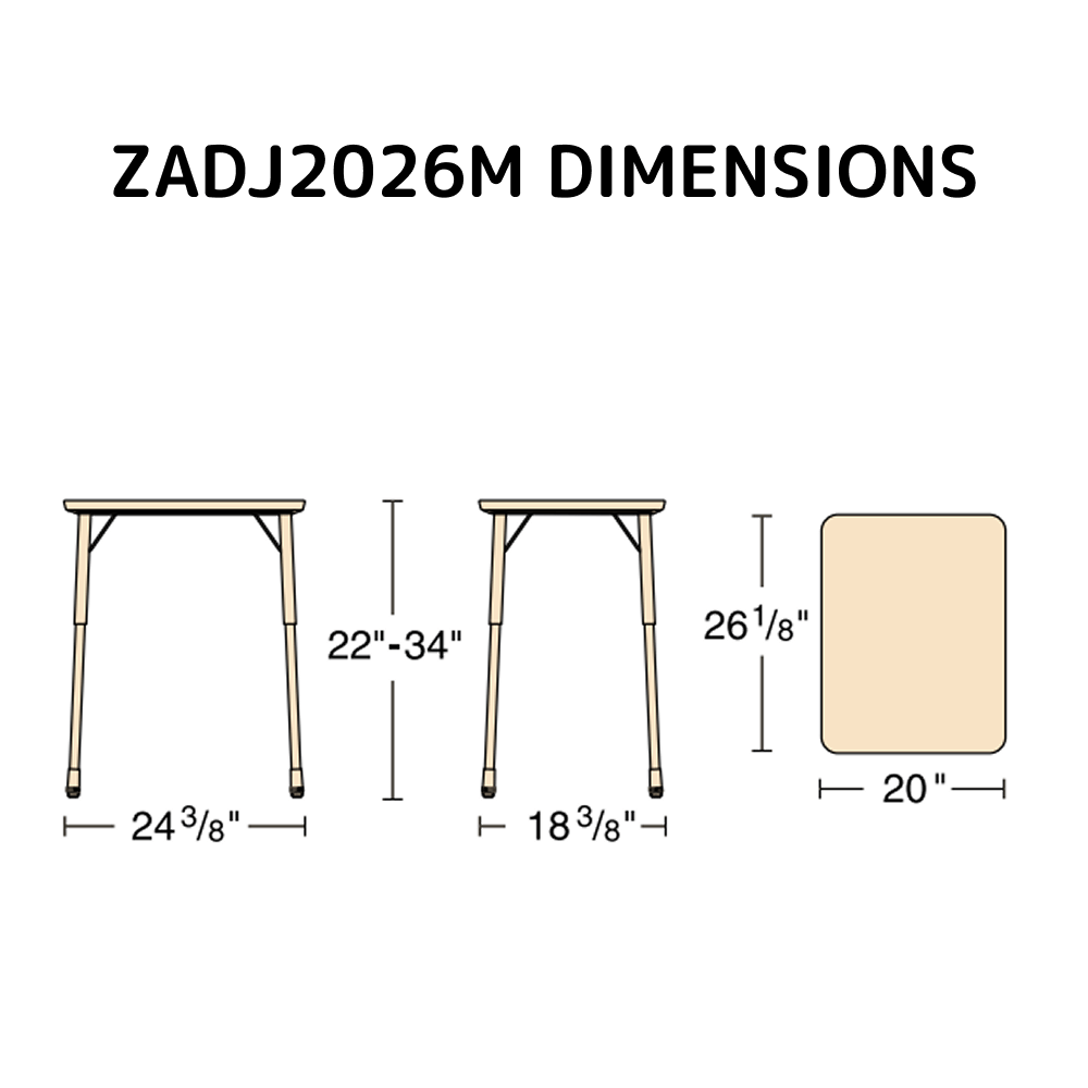 Virco ZADJ2026BOXM - ZUMA Series Student Desk, Hard Plastic 20" x 26 - 1/8" Top, 22" - 34"H with plastic book box - SchoolOutlet