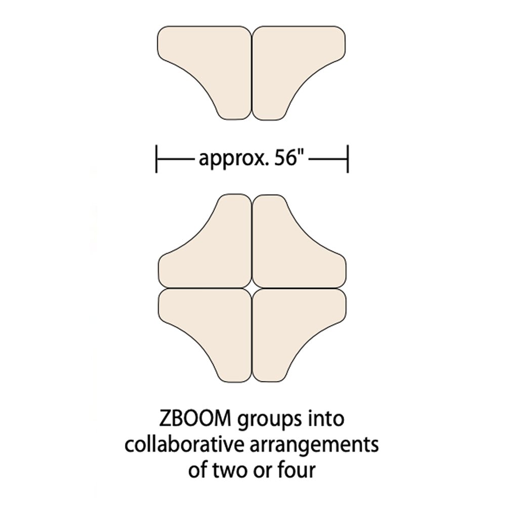 Virco ZBOOMBBM - ZUMA Series Student Desk - Boomerang Shape, Hard Plastic Top, 22" - 34"H with plastic book box - SchoolOutlet
