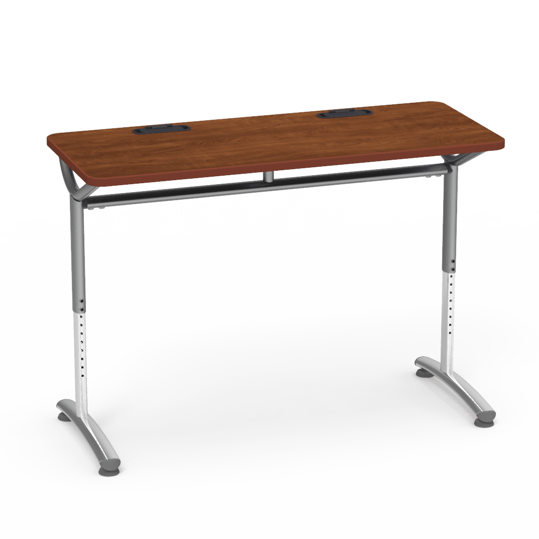 Virco TEXT Series Training Study Computer Desk Table with 2 Grommets 48"W x 20"D x 26"-34"H (TABLE-TE20488YADJGR2) - SchoolOutlet