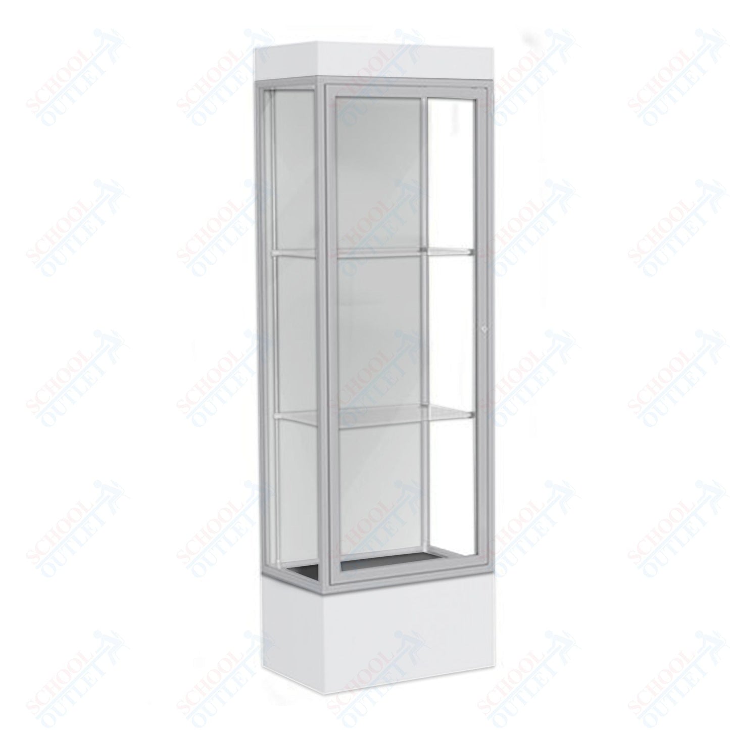 Waddell Edge 93 Lighted Floor Case w/ White Back & Satin Natural Frame - 24"W x 76"H x 20"D(Waddell WAD - 93LFWH - SN) - SchoolOutlet