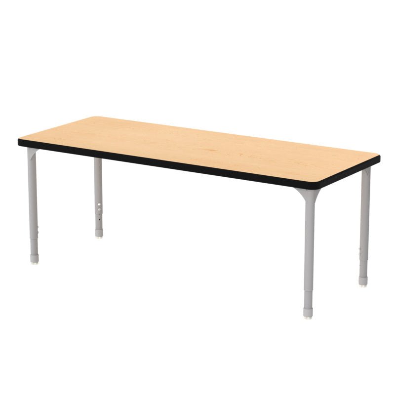 WB Manufacturing EON Rectangular School Classroom Short Table, 24" x 60" HPL Top, Adjustable Height 21.25" - 34.25" Silver 1.5" Legs with Nylon Glides (WBM - EON7071 - EJAG4) - SchoolOutlet