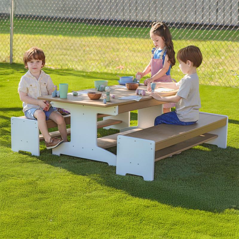 Whitney Brothers outdoorED™ Table and Two Bench Set 47.5"W x 41.25"D x 19.75"H (WHT - WB2910) - SchoolOutlet