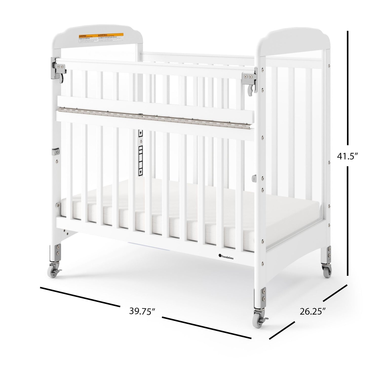 Foundations - Next Gen Serenity SafeReach Side Gate Compact Crib - Clearview (Both Ends) White (FOU-2542120)