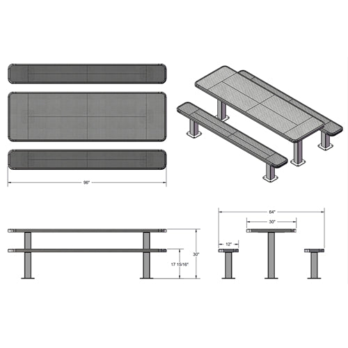 UltraPlay 8' Multi-Pedestal Outdoor Table - Surface Mount (Playcore PLA-349SM-V8)