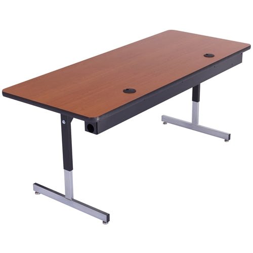 AmTab Computer and Technology Table - Pedestal Legs - Grommet Hole - Wire Management - 18"W x 72"L (AmTab AMT-A186PW) - SchoolOutlet