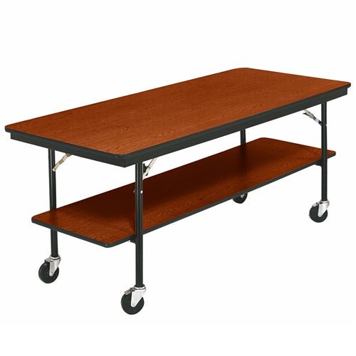 AmTab Mobile Buffet Table - Plywood Stained and Sealed - Two Level - Rectangle - 30"W x 72"L x 30"H (AmTab AMT-BT306P) - SchoolOutlet