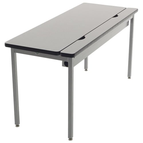 AmTab Computer and Technology Table - All Welded - Flip Top - Wire Management - 24"W x 72"L (AmTab AMT-CTF246) - SchoolOutlet