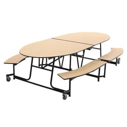 AmTab Mobile Bench Table - Elliptical - 46"W x 10'1"L - 4 Benches (AmTab AMT-MBE10)