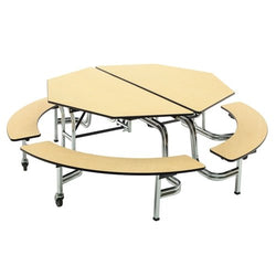 AmTab Mobile Bench Table - Octagon - 60" Octagonal Diameter - 4 Benches (AmTab AMT-MBOC604)