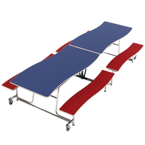 AmTab Mobile Bench Table - Rectangle - 35"W x 10'1"L - 4 Benches (AmTab AMT-MBWT10) - SchoolOutlet