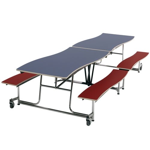 AmTab Mobile Bench Table - Rectangle - 35"W x 12'1"L - 4 Benches (AmTab AMT-MBWT12) - SchoolOutlet