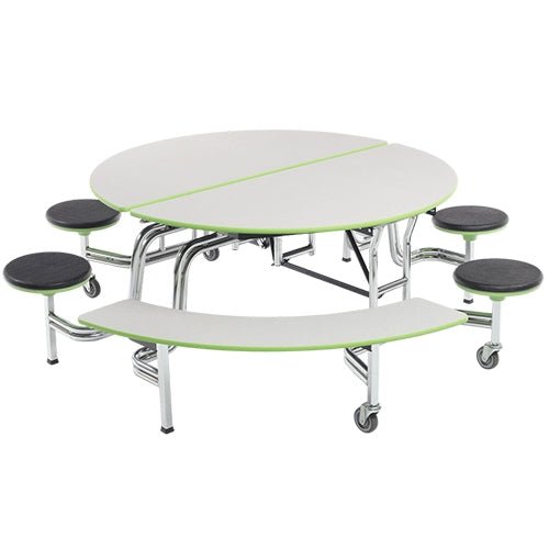 AmTab Mobile Stool and Bench Table - Round - 60" Round Diameter - 4 Stools and 2 Benches (AmTab AMT-MSBR6042) - SchoolOutlet