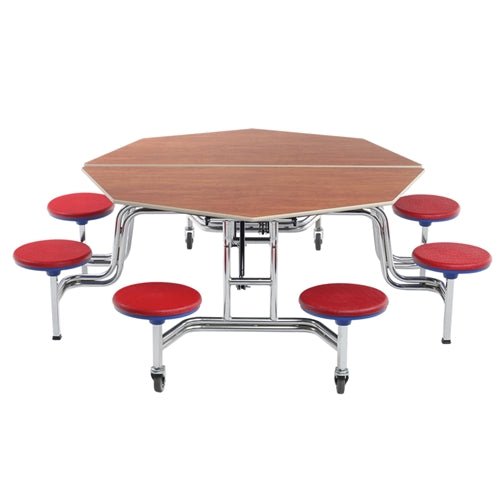 AmTab Mobile Stool Table - Octagon - 60" Octagonal Diameter - 8 Stools (AmTab AMT-MSOC608) - SchoolOutlet