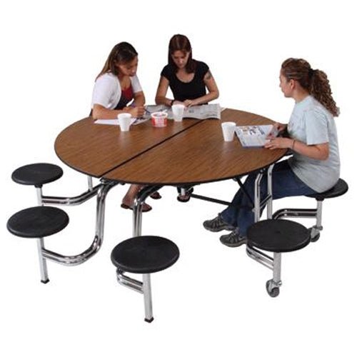 AmTab Mobile Stool Table - Round - 60" Round Diameter - 8 Stools (AmTab AMT-MSR608) - SchoolOutlet