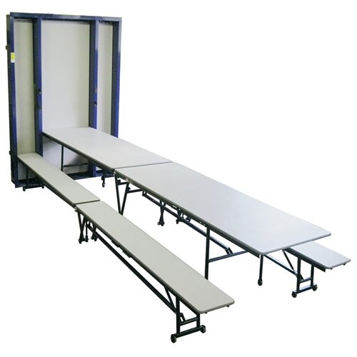 AmTab Mobile Space Saver - Table and Benches - Recessed - 28"W x 14'L - Double (2 Tables and 4 Benches) (AmTab AMT-MSS214 ) - SchoolOutlet