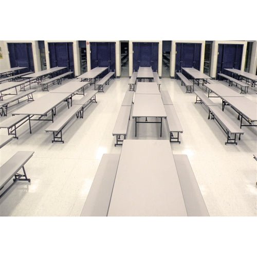 AmTab Mobile Space Saver - Table and Benches - Recessed - 28"W x 14'L - Double (2 Tables and 4 Benches) (AmTab AMT-MSS214 ) - SchoolOutlet
