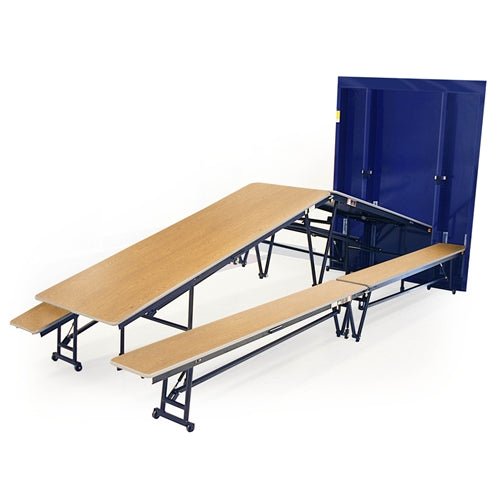 AmTab Mobile Space Saver - Table and Benches - Recessed - 28"W x 14'L - Double (2 Tables and 4 Benches) (AmTab AMT-MSS214 ) - SchoolOutlet