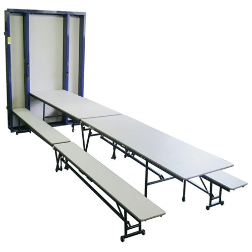 AmTab Mobile Space Saver - Table and Benches - Surface - 28"W x 14'L - Single (1 Table and 2 Benches) (AmTab AMT-MSSA114 ) - SchoolOutlet