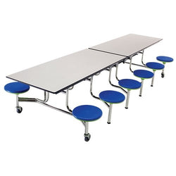 Lunchroom Mobile Stool Cafeteria Table - Rectangle - 30"W x 12'1"L - 12 Stools - (AmTab AMT-MST1212)
