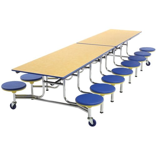 AmTab Mobile Stool Table - Rectangle - 30"W x 12'1"L - 16 Stools (AmTab AMT-MST1216) - SchoolOutlet