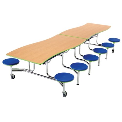 AmTab Mobile Stool Table - Wave - 35"W x 12'1"L - 12 Stools (AmTab AMT-MSWT1212) - SchoolOutlet