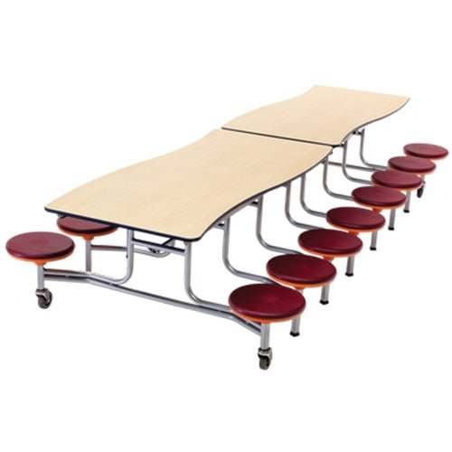 AmTab Mobile Stool Table - Wave - 35"W x 12'1"L - 16 Stools (AmTab AMT-MSWT1216) - SchoolOutlet