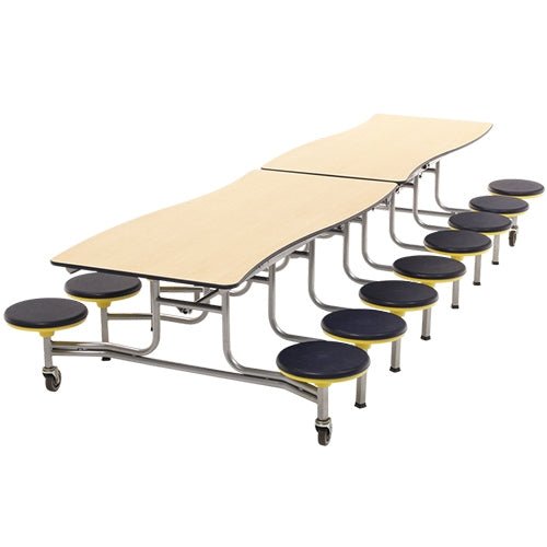 AmTab Mobile Stool Table - Wave - 35"W x 12'1"L - 16 Stools (AmTab AMT-MSWT1216) - SchoolOutlet