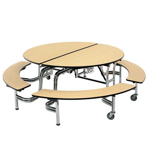 AmTab Mobile Bench Table - Round - 60" Round Diameter - 4 Benches (AMT-QUICK-MBR604-MBC) - SchoolOutlet