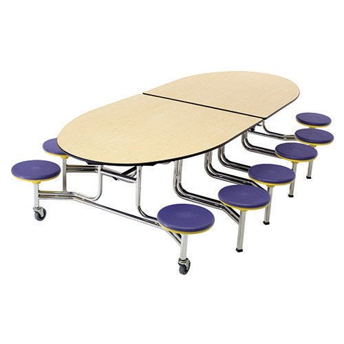 AmTab Mobile Stool Table - Elliptical - 46"W x 10'1" - 12 Stools (AMT-QUICK-MSE1012-MBC) - SchoolOutlet