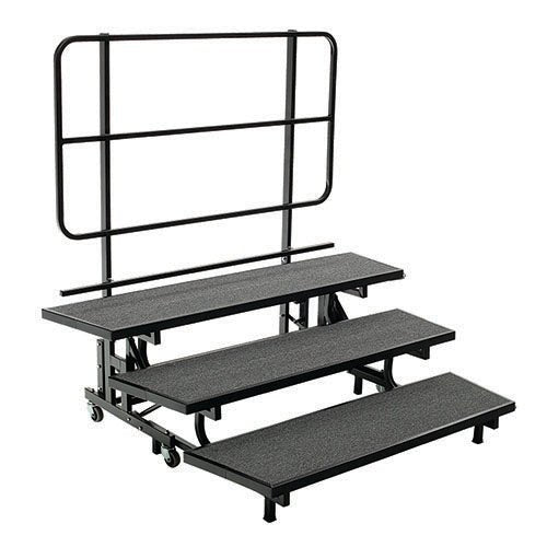 AmTab Mobile E-Z Riser - 3 Levels (8"H, 16"H, 24"H) - 53"W x 72"L x 72"H Black Metal Frame, Charcoal Carpet (AMT-QUICK-PCR3-CHARCB) - SchoolOutlet