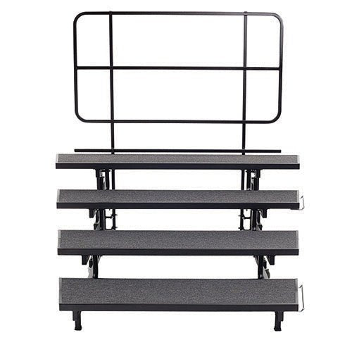 AmTab Mobile E-Z Riser - 4 Levels (8"H, 16"H, 24"H, 32"H) - 69"W x 78"L x 78"H Black Metal Frame, Charcoal Carpet (AMT-QUICK-PCR4-CHARCB) - SchoolOutlet