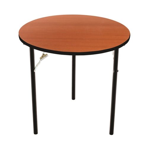 AmTab Folding Table - Plywood Stained and Sealed - Vinyl T-Molding Edge - Round - 66" Diameter x 29"H (AmTab AMT-R66PM) - SchoolOutlet