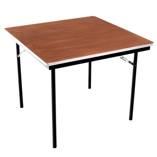 AmTab Folding Table - Plywood Stained and Sealed - Aluminum Edge - Square - 30"W x 30"L x 29"H (AmTab AMT-SQ30PA) - SchoolOutlet