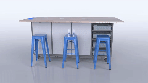 CEF ED Original Table 36"H Tough Top, Laminate Base with 6 Stools, Storage Bins, Trash Bins, and Electrical Outlets Included. - SchoolOutlet