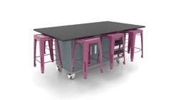 CEF ED8 Table 36"H Chemical Resistant Top, Laminate Base with  8 Stools, Storage bins, and Electrical Outlets Included.