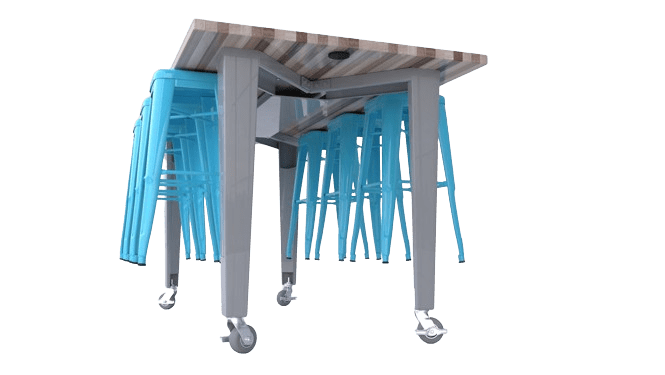 CEF IDEA Island Table 30" Height w/ 6-Seat - Butcher Block Top 84"W x 48"D with Steel Frame, 6 Stools and a Pop-up Dual Dock Electrical Station - SchoolOutlet