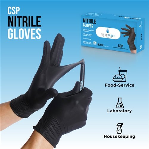 Clean Space Project Nitrile Gloves - 5.5 mil black - CASE OF 10 BOXES (100 GLOVES/BOX) - SchoolOutlet